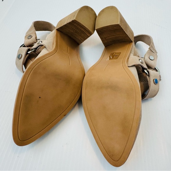 Dolce Vita Rango western style suede mules tan/cream size 11 stacked heel - Picture 9 of 14